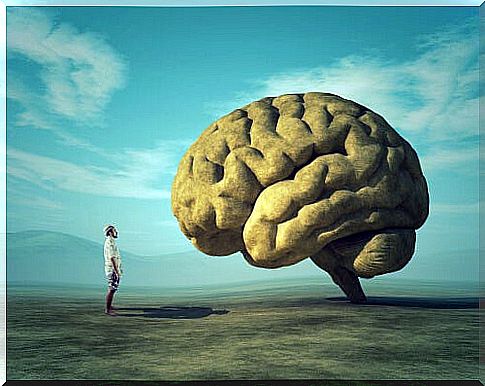 Man in front of a brain