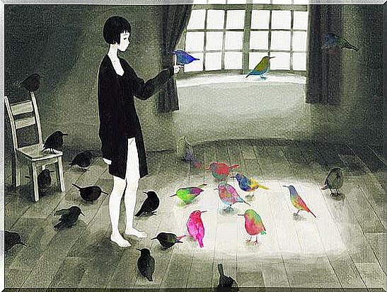 girl with birds