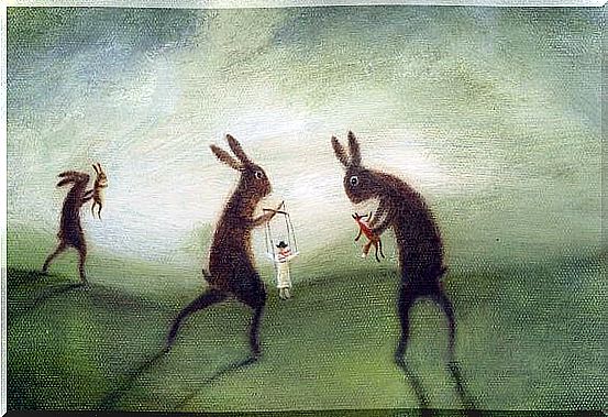 rabbits showing the manipulation of some puppets