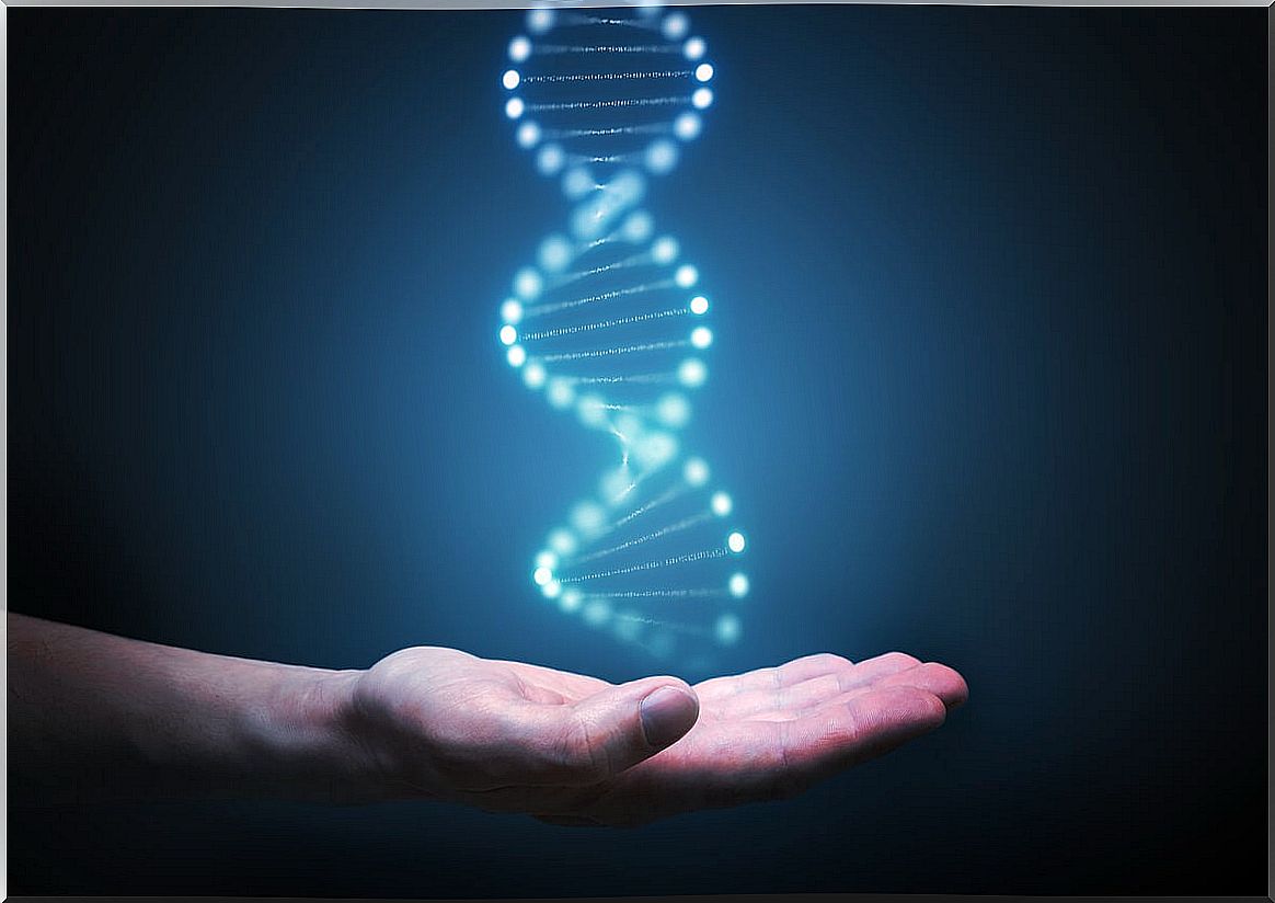 Hand with DNA representing the gene for happy relationships