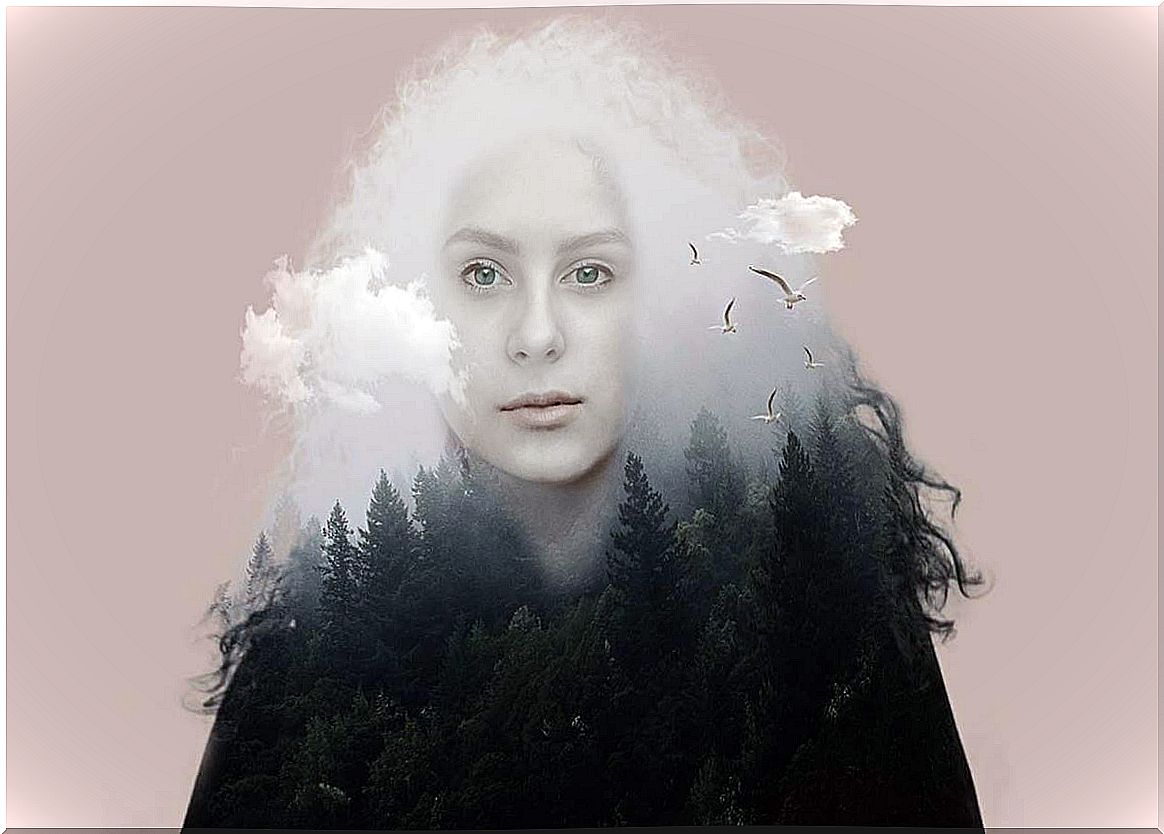 Cloud and forest woman