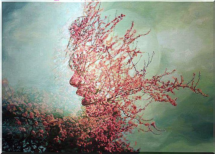 Woman's face made of flowers